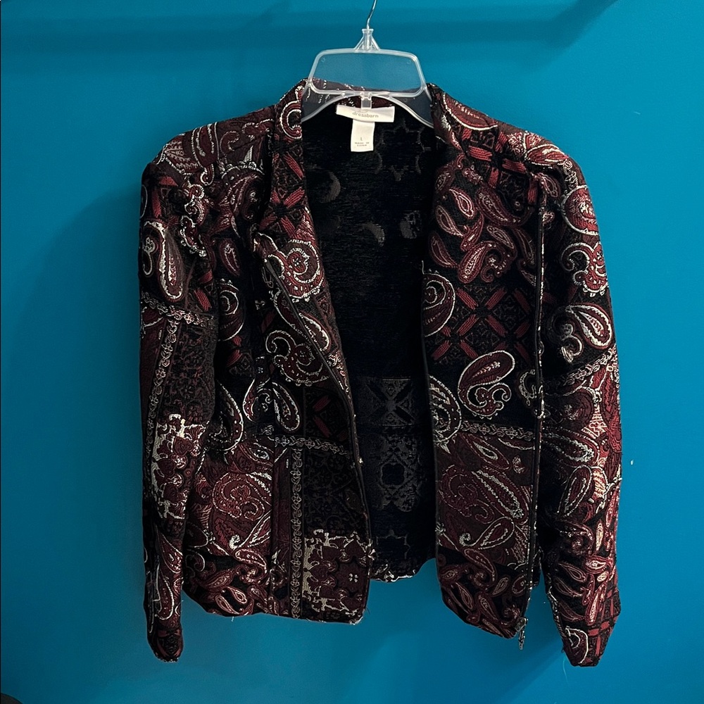 Dressbarn Burgundy and Black Paisley Blazer